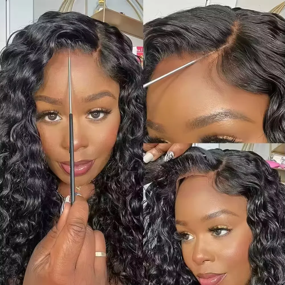 7x6 Glueless Deep Wave HD Lace Frontal Human Hair Wigs Pre Plucked Curly Lace Front Wig 220% Ready To Wear