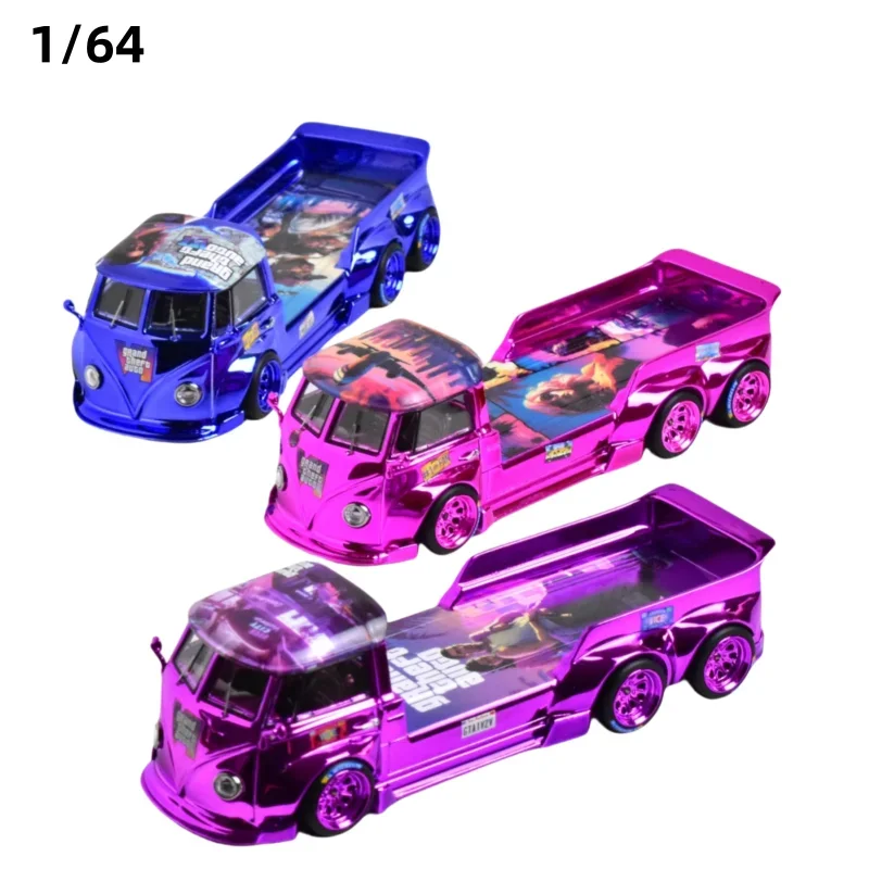 Liberty 1:64 VW T1 Tow trailer Electroplated GTA6 painted alloy model, children's collection toys, holiday gifts for children.