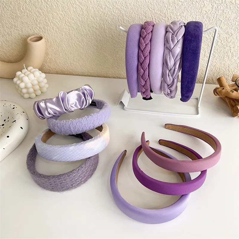 Korea Purple Headband Womens Fashion Solid Color Wide Headband Girls Cute Sweet Hairbands Hair Hoop Female Hair Accessories