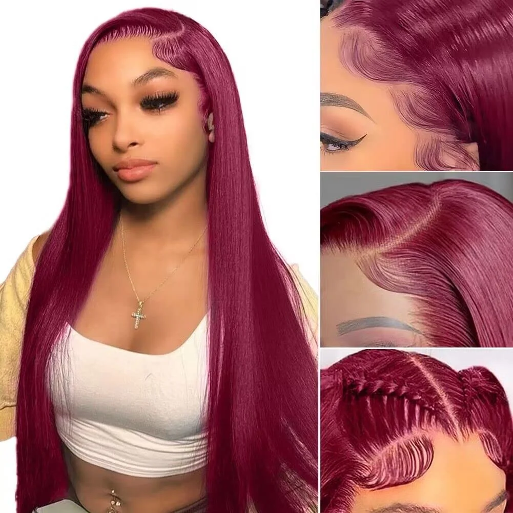 

99j Lace Front Wigs Human Hair Burgundy Colored Wig Lace Frontal Wig 13x4 13X6X1 Transparent Lace Front Human Hair Wigs