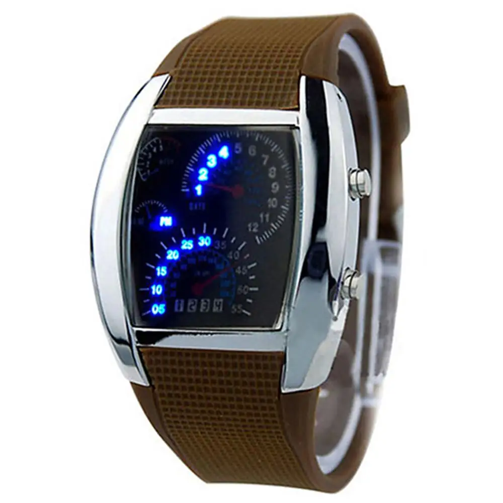 1Pc Fashion LED Watch Dial Digital Men\\\'s Women\\\'s Sport LED Dashboard Pattern Wrist Watch Gift Rubber Band Watch for Travel