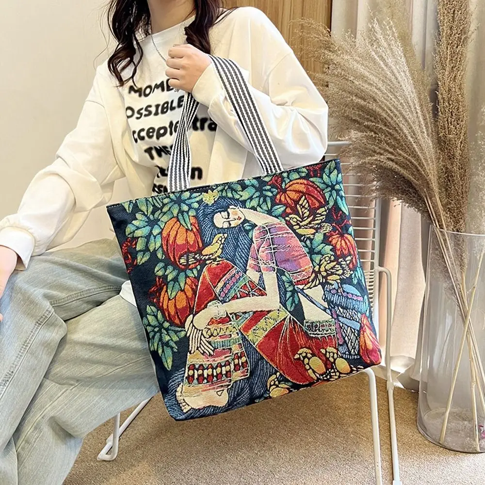 Foldable Elegant Shopping Bag Leaf Travel Bag Oil Painting Shoulder Bag Painted Tote Bag Canvas Bag Women Art Handbag