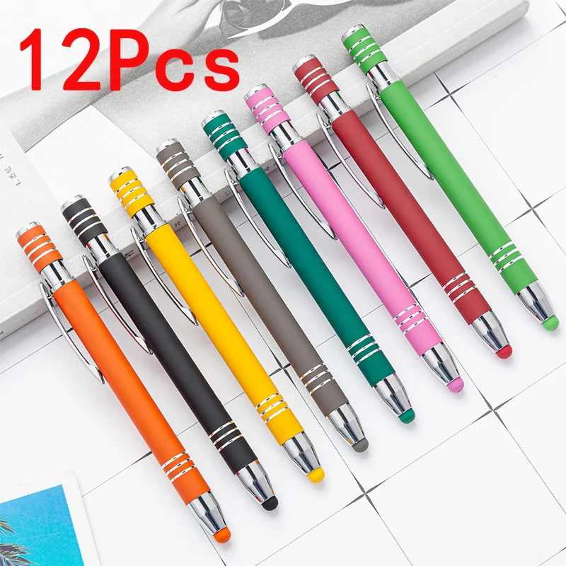 

12Pcs Glue Spraying Touch Screen Ballpoint Pen Wholesale Push Aluminum Rod Pen Handwriting Capacitor Pen