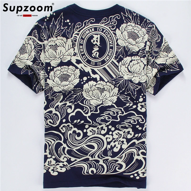 Supzoom 2023 New Arrival Top Fashion Homme Print O-neck Cotton Hip Hop Popular Logo Summer Lotus Tattoo Short Casual Tshirts Men