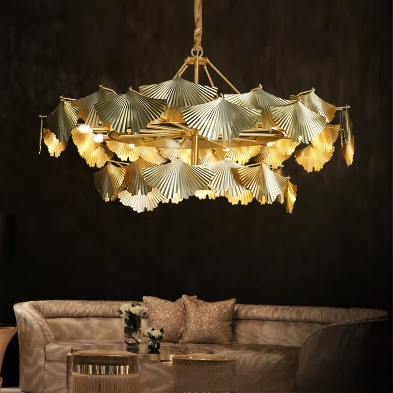 All copper chandelier ginkgo biloba living room villa bedroom lamp