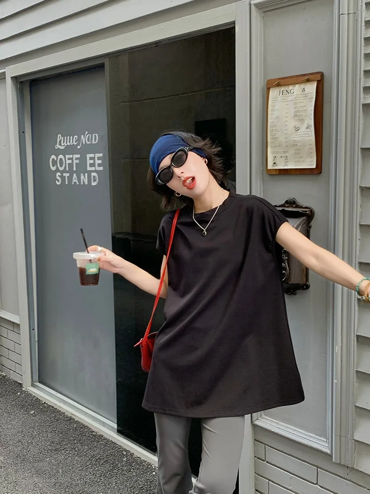 

Свободная женская футболка оверсайз с коротким рукавом, небесно-голубая, летняя, повседневная, из смесового хлопка и нейлона, влагоотводящая