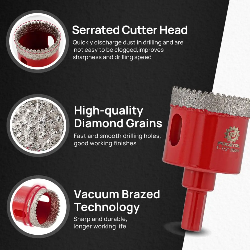 FOCSTOL Diamond Drill Core Bit Hole Saw Drill for Tile Ceramic Granite Marble 2pcs Set Diamond Drilling Bit