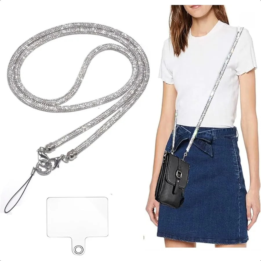 

Crossbody for Phone Lanyard Chain Water Diamond Universal Lanyard Suitable for most mobile phones and bags Sier