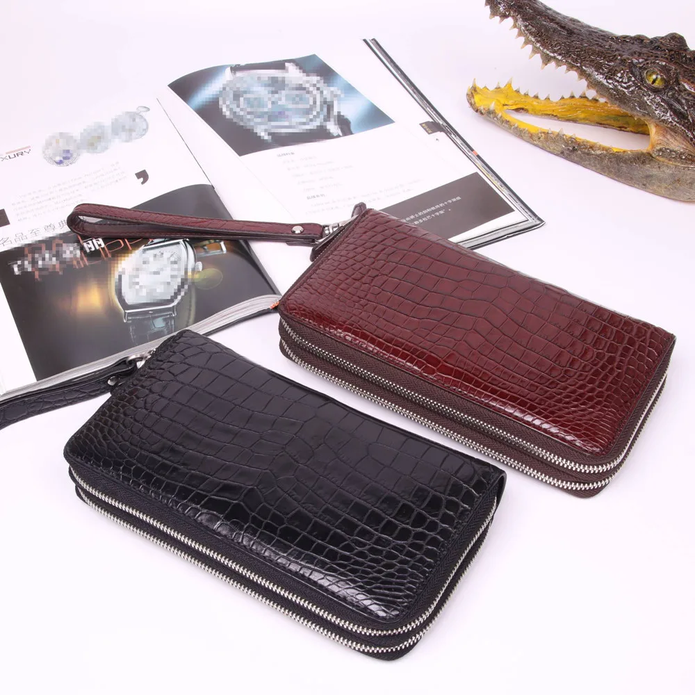 

Настоящий кожаный кошелек из крокодиловой кожи для мужчин и женщин, деловой, с длинным отделением для хранения, на запястье, сумка-клатч, из натуральной крокодиловой кожи, для карт