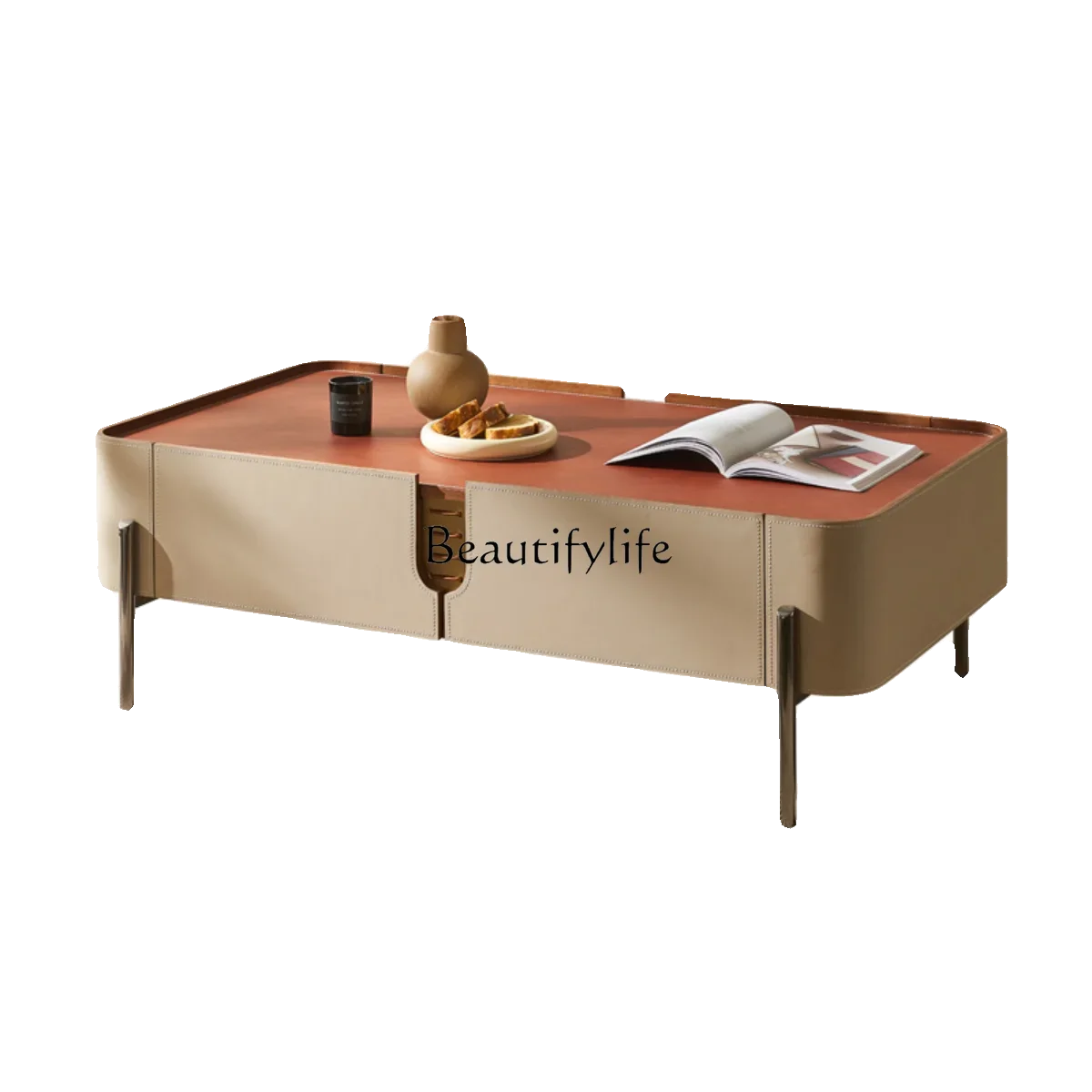 

FG17minimalist saddle leather coffee table light luxury small apartment high-end creative leather rounded corner coffee table