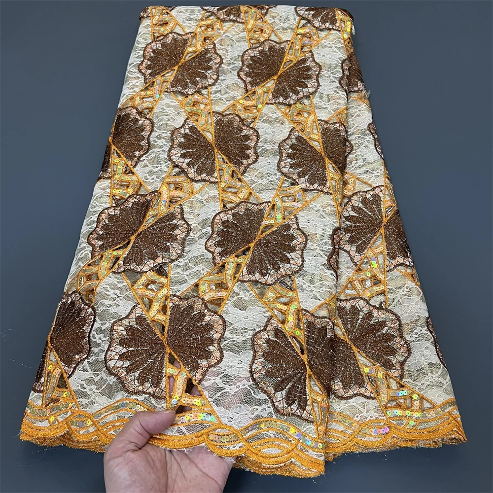 

African Nigerian Sequins Sewing Net Cloth,Tulle Lace Fabric, Prom Dresses Beads,Embroidery, High Quality, 5Yad ,2025, PS0049