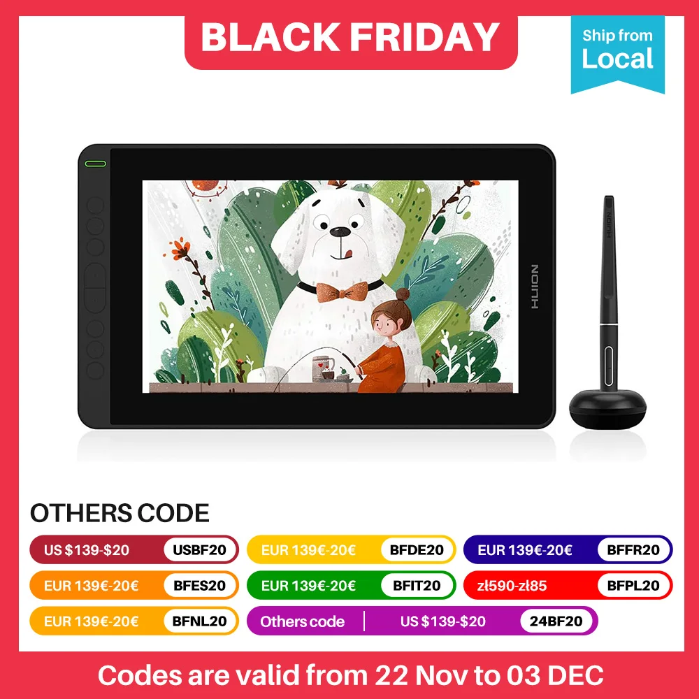 HUION Kamvas 12 11.6 Inches Drawing Monitor Digital Graphics Tablet With ±60 Tilt 120%sRGB support Andriod phone