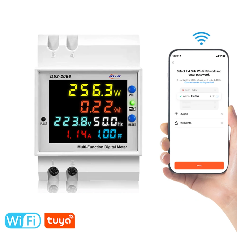 

Tuya WiFi DIN-Rail Voltage and Current Meter Home Intelligent Digital Display Electricity Meter Mobilephone Tuya APP Control