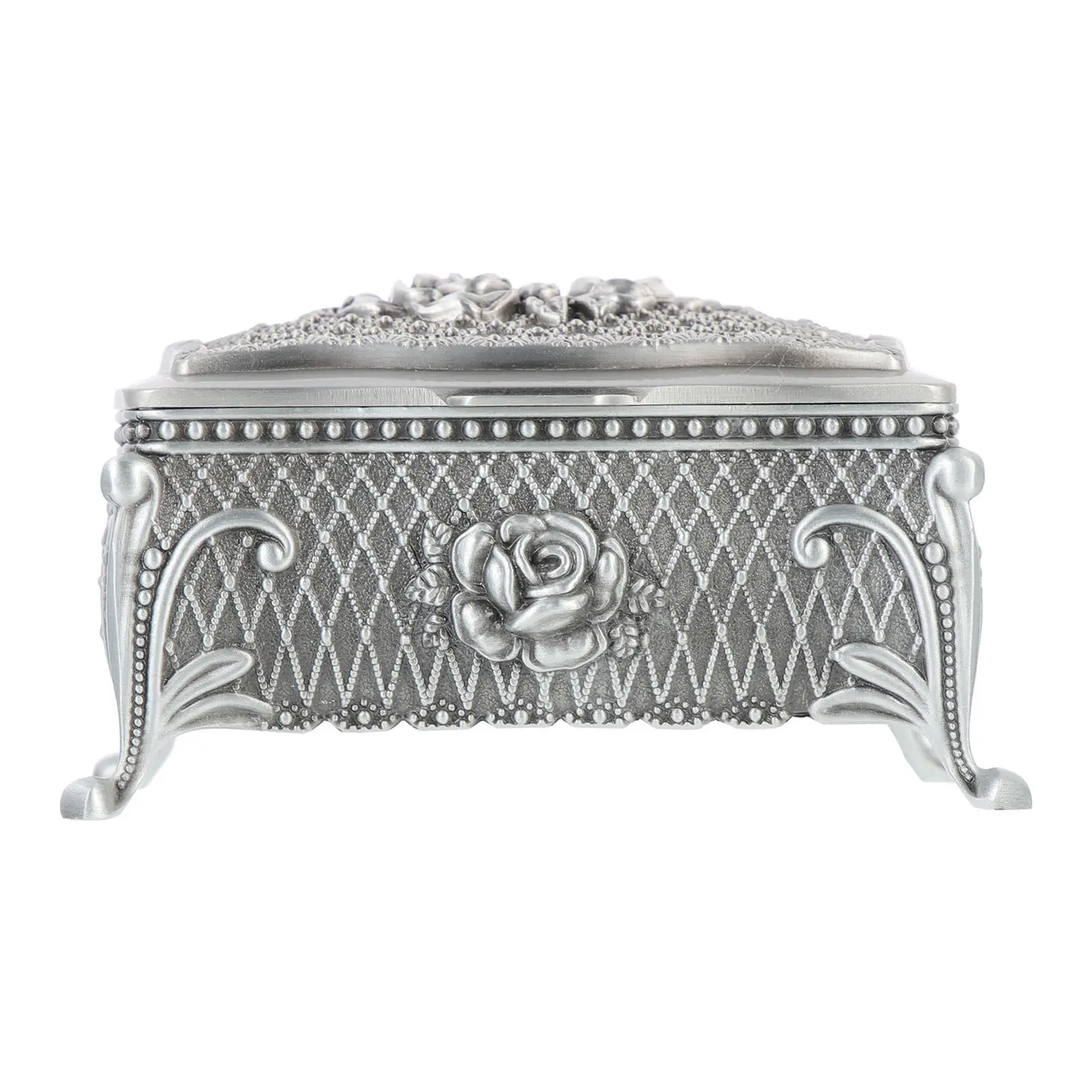 

Vintage Zinc Alloy Jewelry Box Embossed Rose Design Storage Container for Necklaces Bracelets Rings Organized Home Decor
