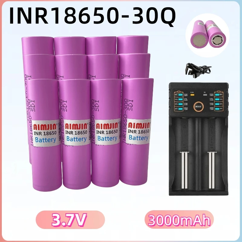 INR18650 بطارية قابلة للشحن مع شاحن ، INR18650 ، 3.7 فولت ، 3000 مللي أمبير ، 30Q ، ليثيوم أيون ، بطاريات قابلة للشحن ، جديد ، 100%