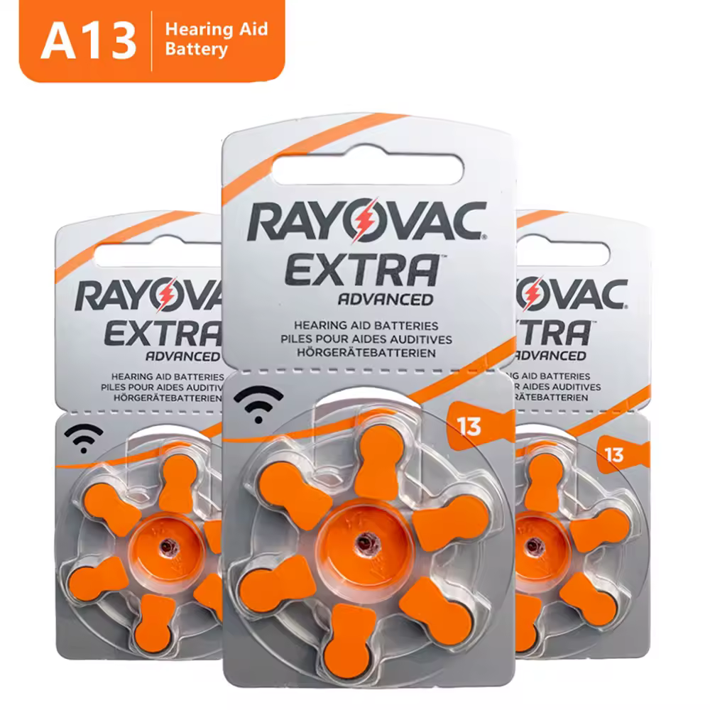 60 шт. батареек Rayovac Extra для слуховых аппаратов, цинково-воздушные, A13 P13 13a PR48, для высокоэффективных заушных слуховых аппаратов.