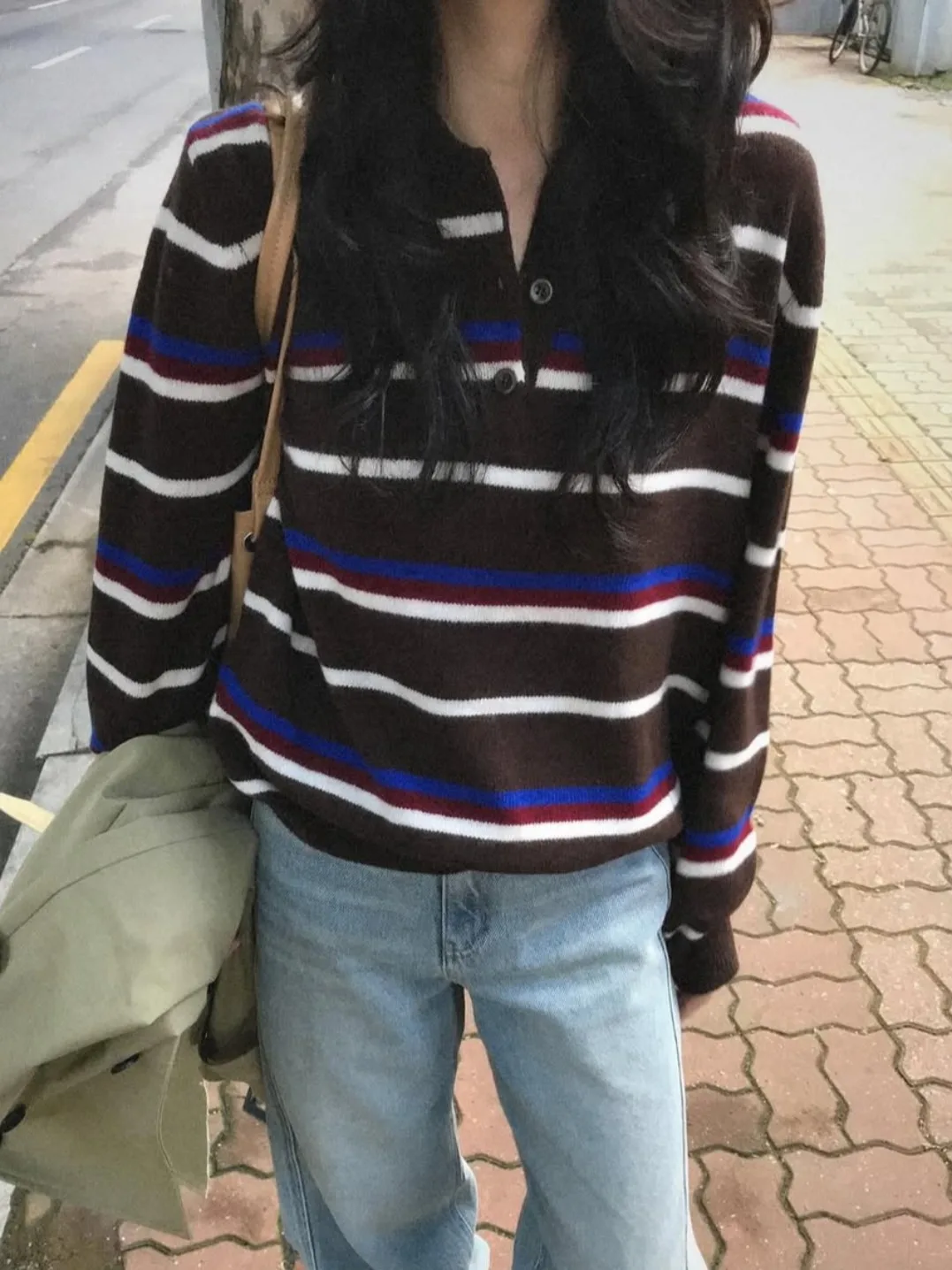 Outono Inverno Casual Listrado Ne Malhas Feminino Preguiçoso Solto Top Overhead Sle Confortável Fit Faionable Listrado Swe...