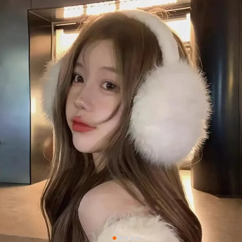 Fox Fur Imitation Plush Earmuffs Women Winter Thicken Colorful Plush Ear Protection Cold-proof Windproof Solid Color Ear Covers