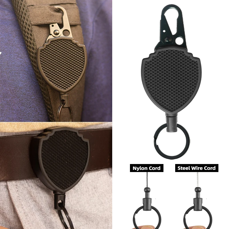 Locking Retractable Keychain with Belt Clip Steel Wire Rope Tactical Anti Lost Pull Recoil Return ID Holder Reel Badge Keys Ring