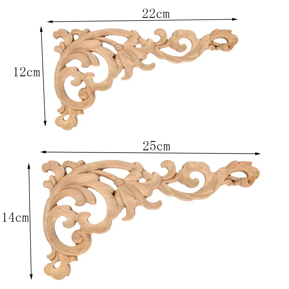 4PCS 22/25cm Woodcarving Decal Corner Applique Frame Door Decorate Wall Doors Furniture Decorative Figurines Wooden Miniatures