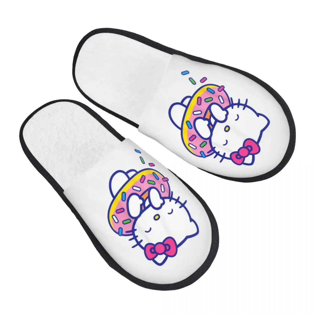 

Зимние домашние тапочки Hello Kitty, пончики, посыпающие плавучие товары, домашние меховые шлепанцы, тапочки для спальни, уютные нескользящие шлепанцы