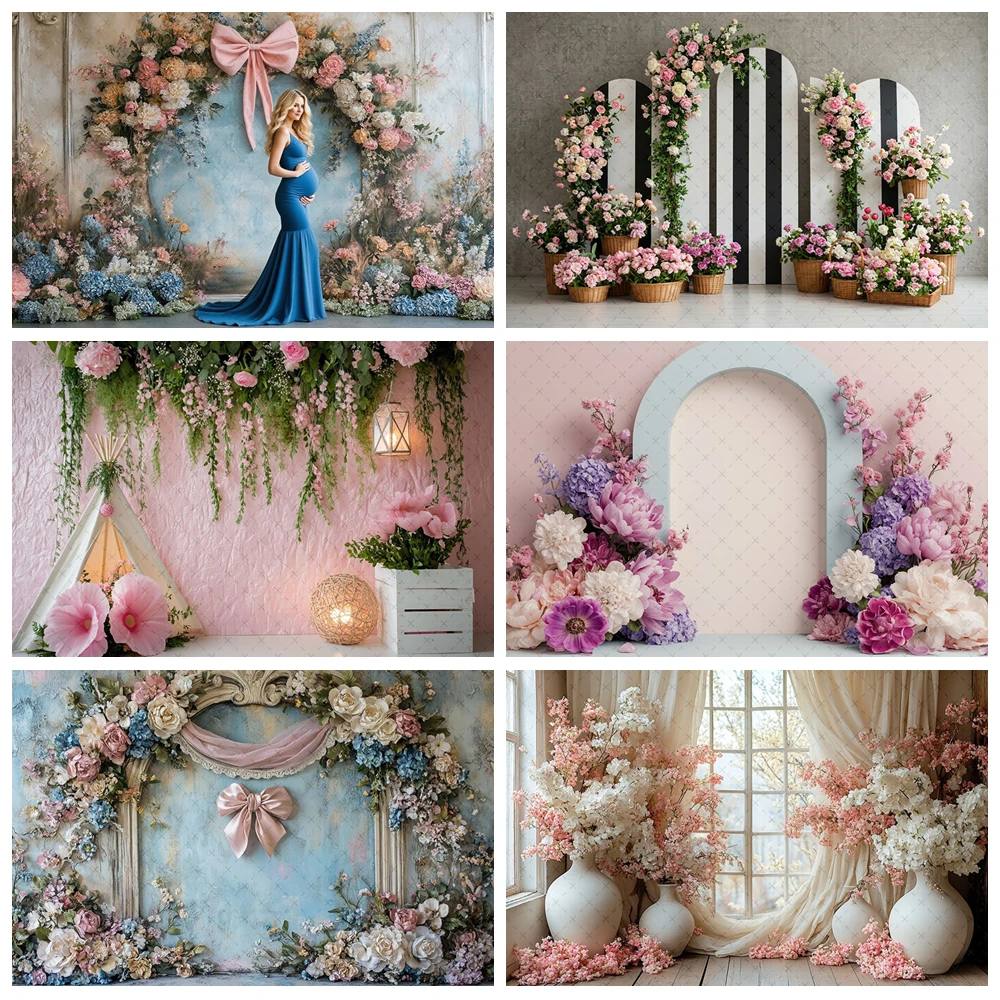 

Boho Floral Arch Wall Photography Background Retro Adult Birthday Wedding Maternity Portrait Decor Backdrop Photo Studio Props