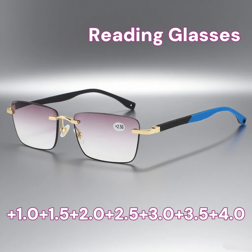 

Business Style Reading Glasses New Trendy High Definition Frameless Square Fashion Anti Blue Light Reading Goggles for Men Women