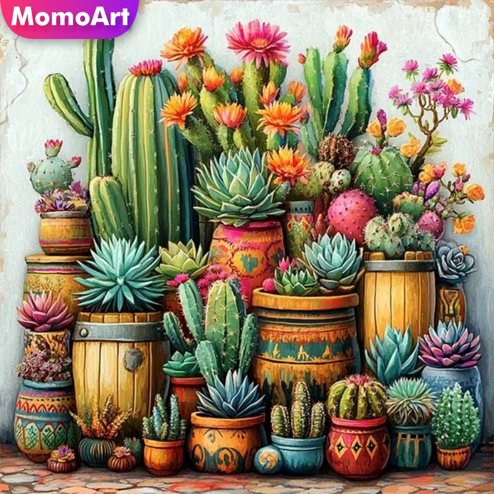 Momoart Diamant-Stickerei Kaktus-Blumen-Gemälde Vollflächiges Quadratisches Vasen-Diamantmosaik Topfpflanze DIY Bastelset Kindergeschenk