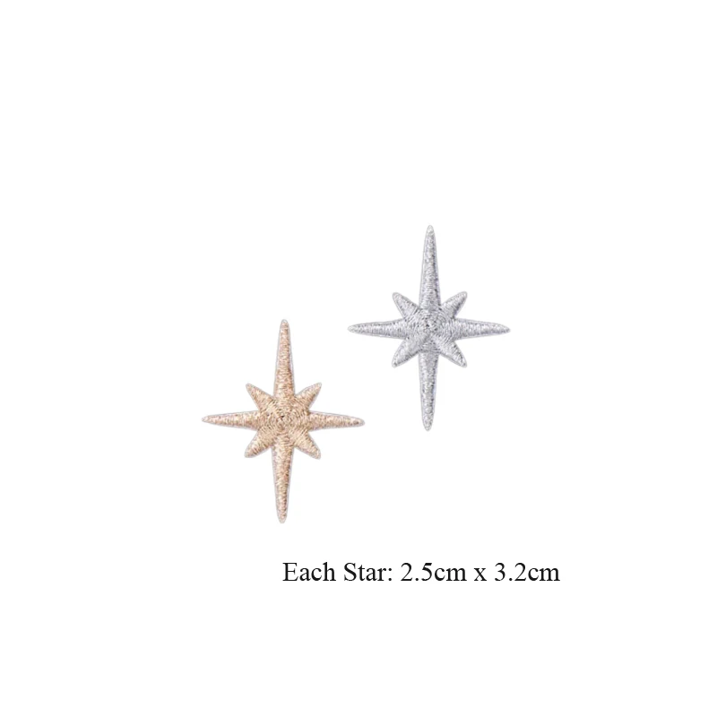 2PCS/Set Embroidered Champagne Silver Star Patches Applique Iron On Clothing Applique for Clothes Sweater Bags Patch DIY