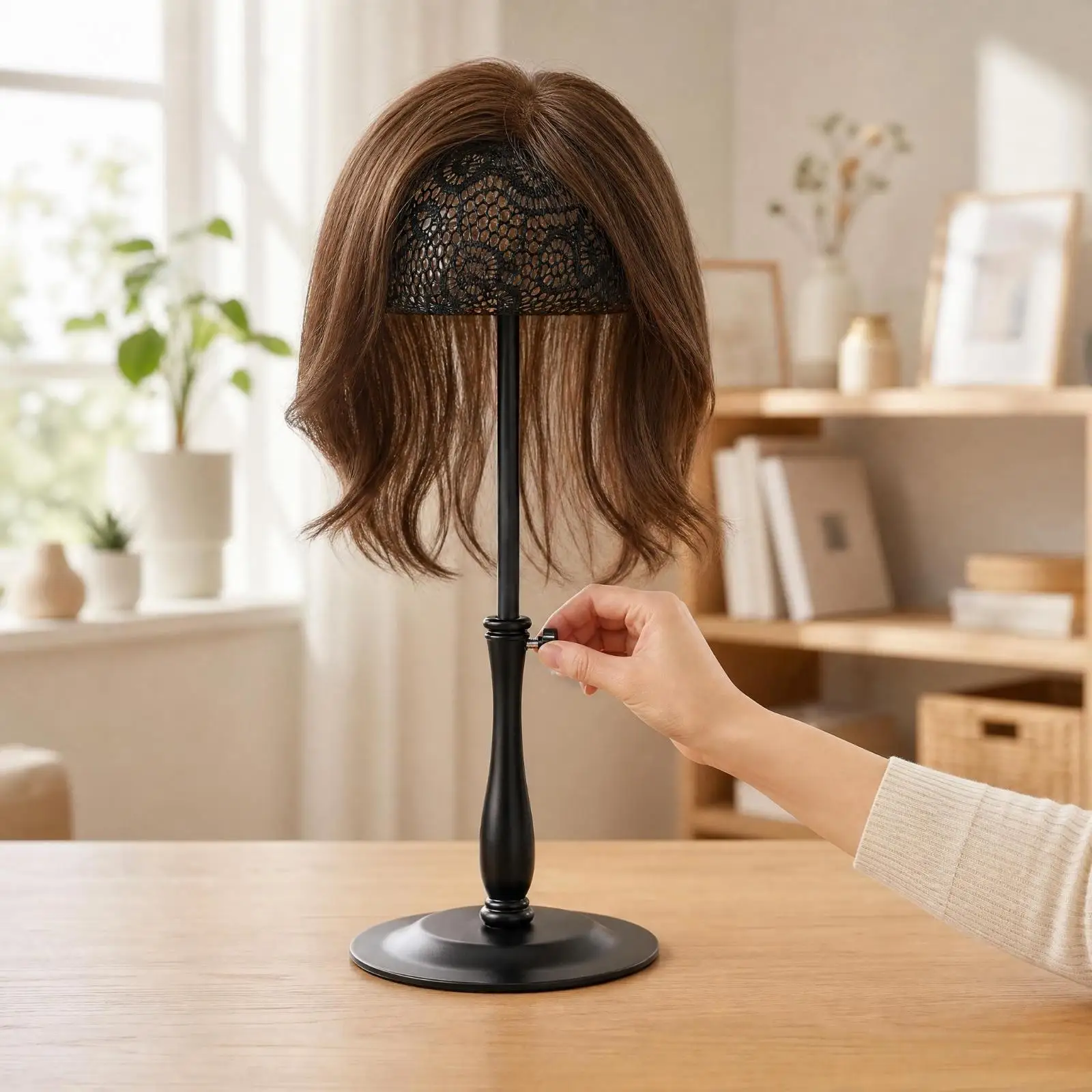 Adjustable Wig Stand Holder with Weighted Base