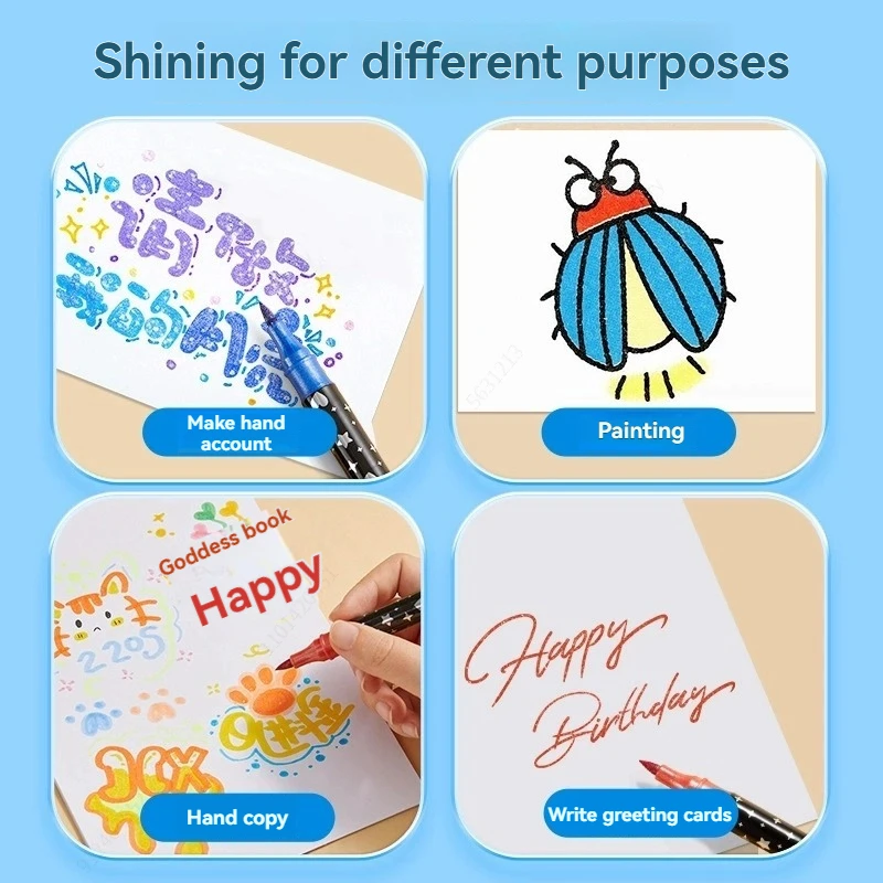 24/48/72/96 Colors Dual Brush Tip Glitter Art Markers Metallic Paint Marker Pens DIY Crafts Birthday Cards, Making Poster, Album