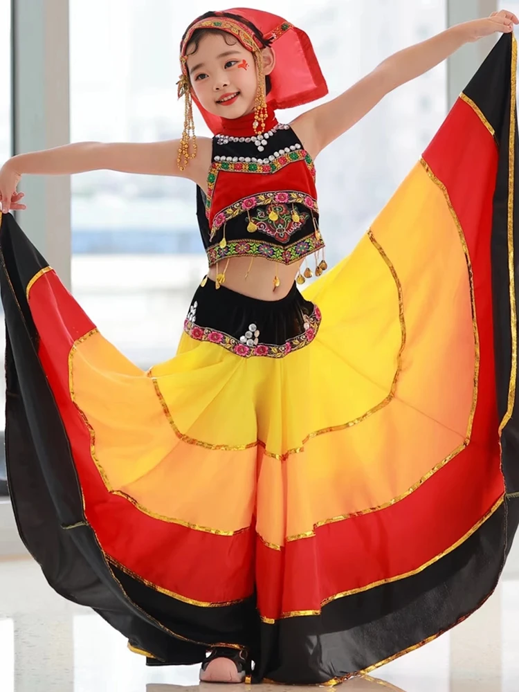 

Children's National Costume Set Girls' Dance Performance Outfit July Torch Festival Sichuan Yunnan Liangan Ethnic Clothing