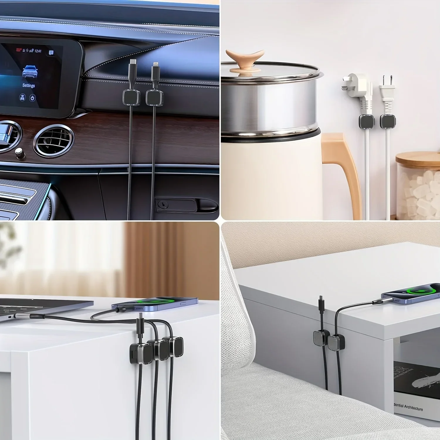 6pcs Magnetic Cable Management Clips Multi-Colored Plastic Cord Organizer Desk & Wall Mounted Hooks For Phone Data & Charger