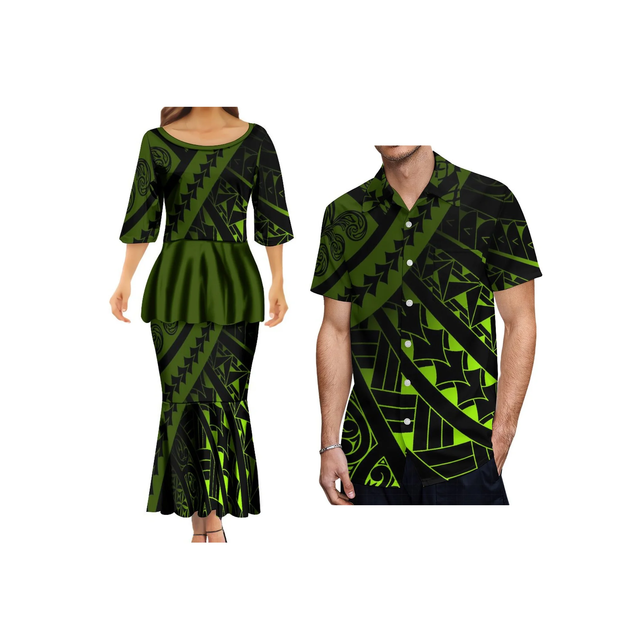 Polynesia  Sublimation Print Mermaid Dresses Hawaii Ethnic Style Customized On Demand Party Puletasi Two Piece