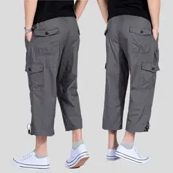 Short cargo long pour homme, pantalon capri élastique en coton, culotte militaire, décontracté, multi-poches, 4XL, Q387, été