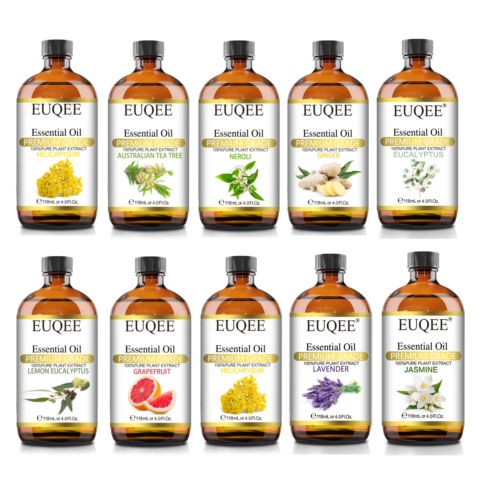 EUQEE 118ML Large Bottle Essential Oil For Humidifier Neroli Helichrysum Eucalyptus Jasmine Aroma Oil,DIY Soap,Massage,Fresh Air