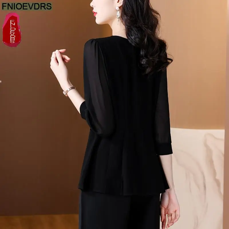 Square Neck Top 2024 Office Women European Fashion Elegant Button Sheer Black Shirt Casual Tunic Belly Peplum Tops And Blouses