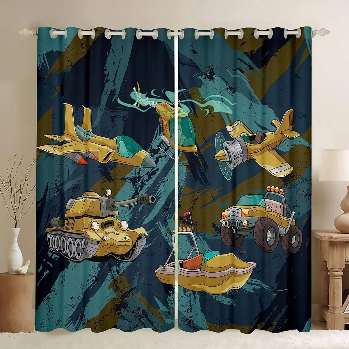 Kids Cartoon Truck Crane Excavator Boys Favourite Construction Curtain Heavy Machinery 3D Printed Window Curtains for Bedroom