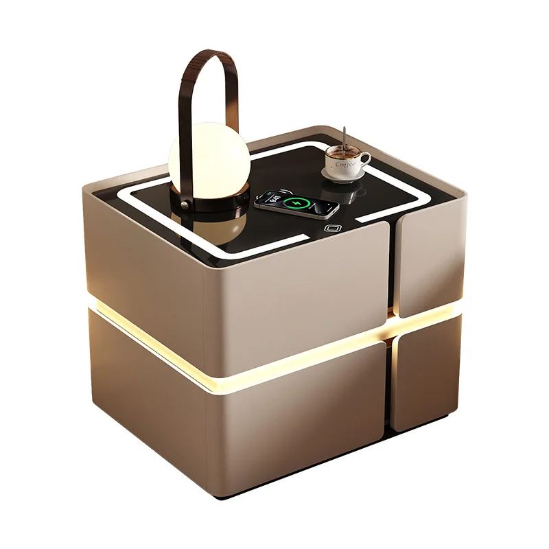 

Smart bedside table Solid wood household bedroom Simple small apartment Bedside