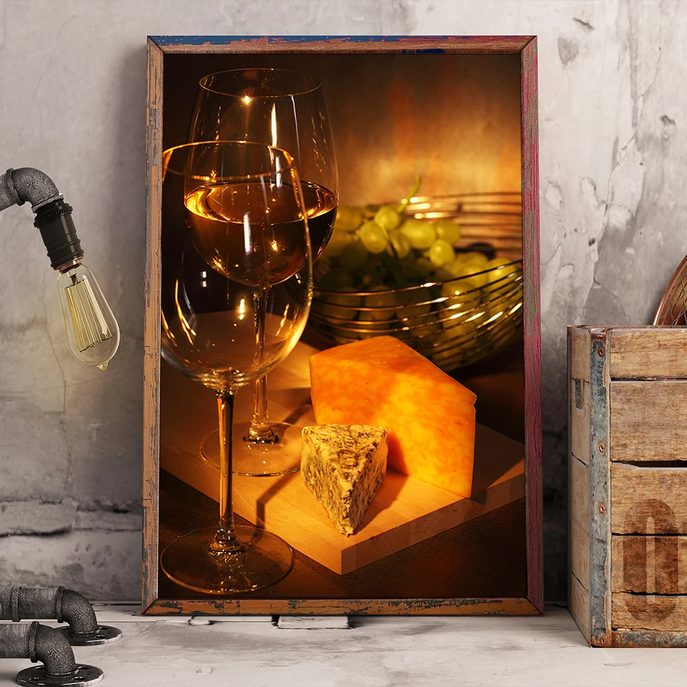 Wine Glasses ＆ Foods Canvas Painting Elegant Poster Wall Art Home Decor Items Illustration Mural