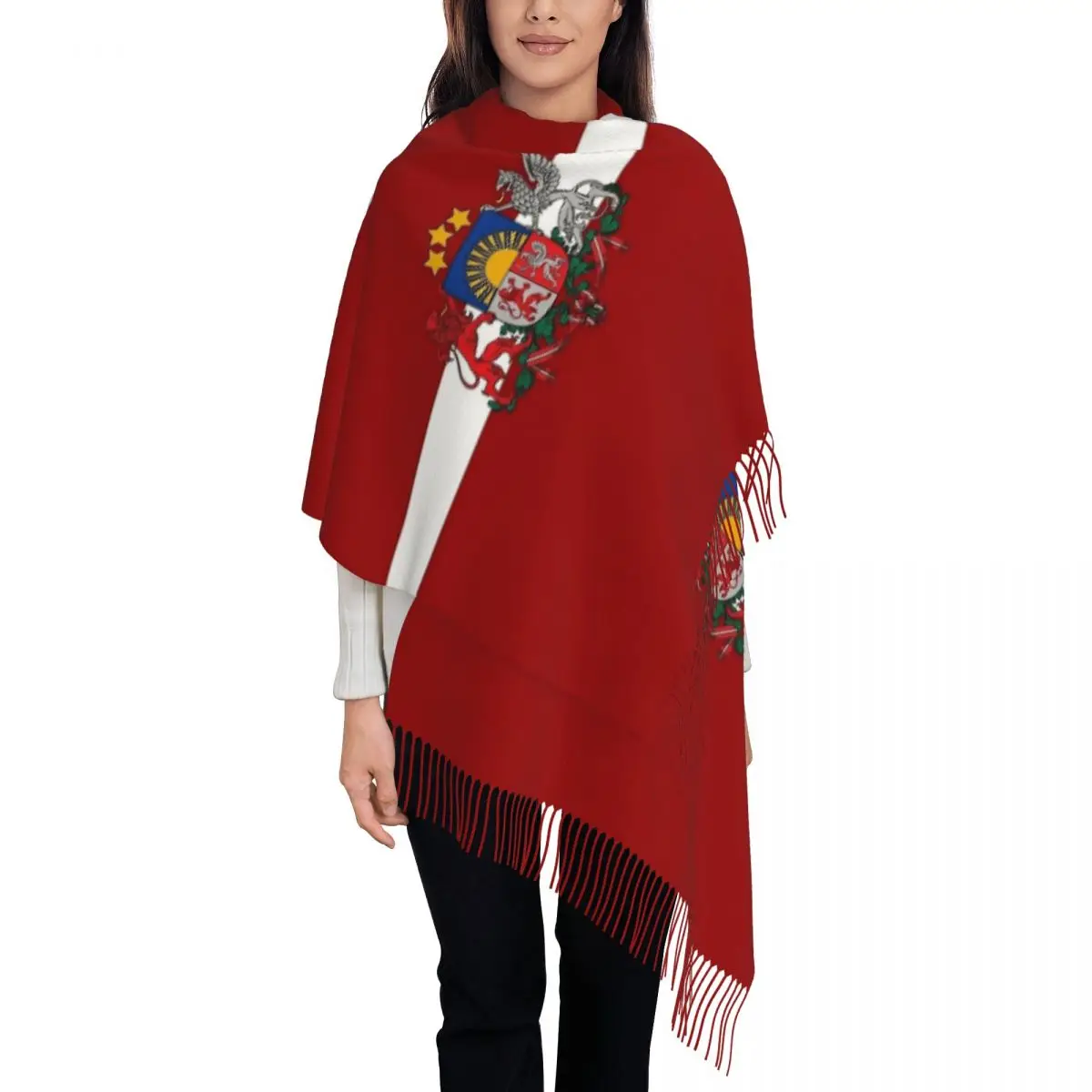 Women's Scarf with Tassel Latvian Flag Coat Of Arms Long Winter Fall Shawl Wrap Daily Wear Pashmina Scarves