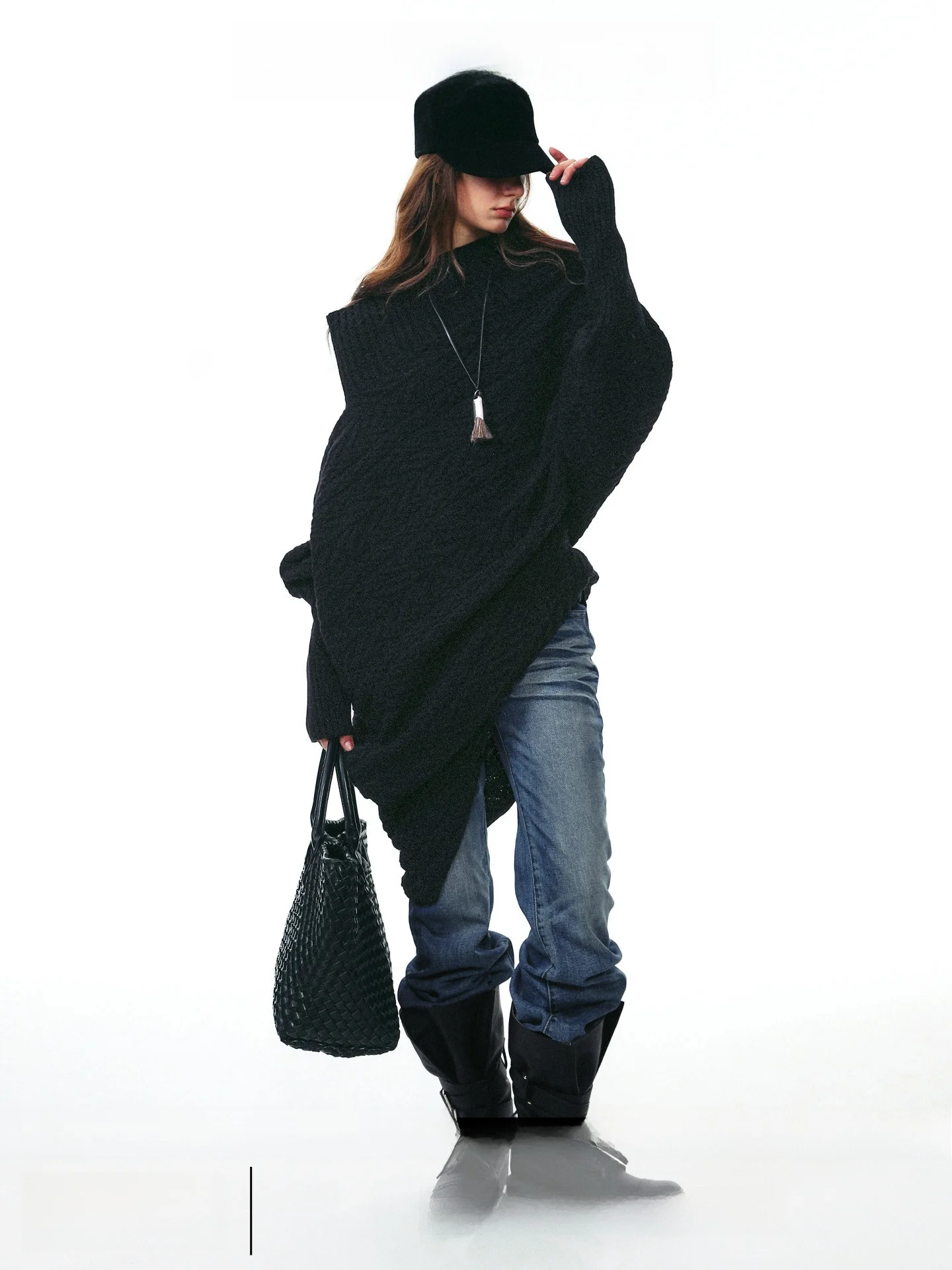 

Loose Knitted Sweater Women's Autumn Winter f High Collar Long Sve Warm Thermal Irregular Casual Comfortable Knitwear
