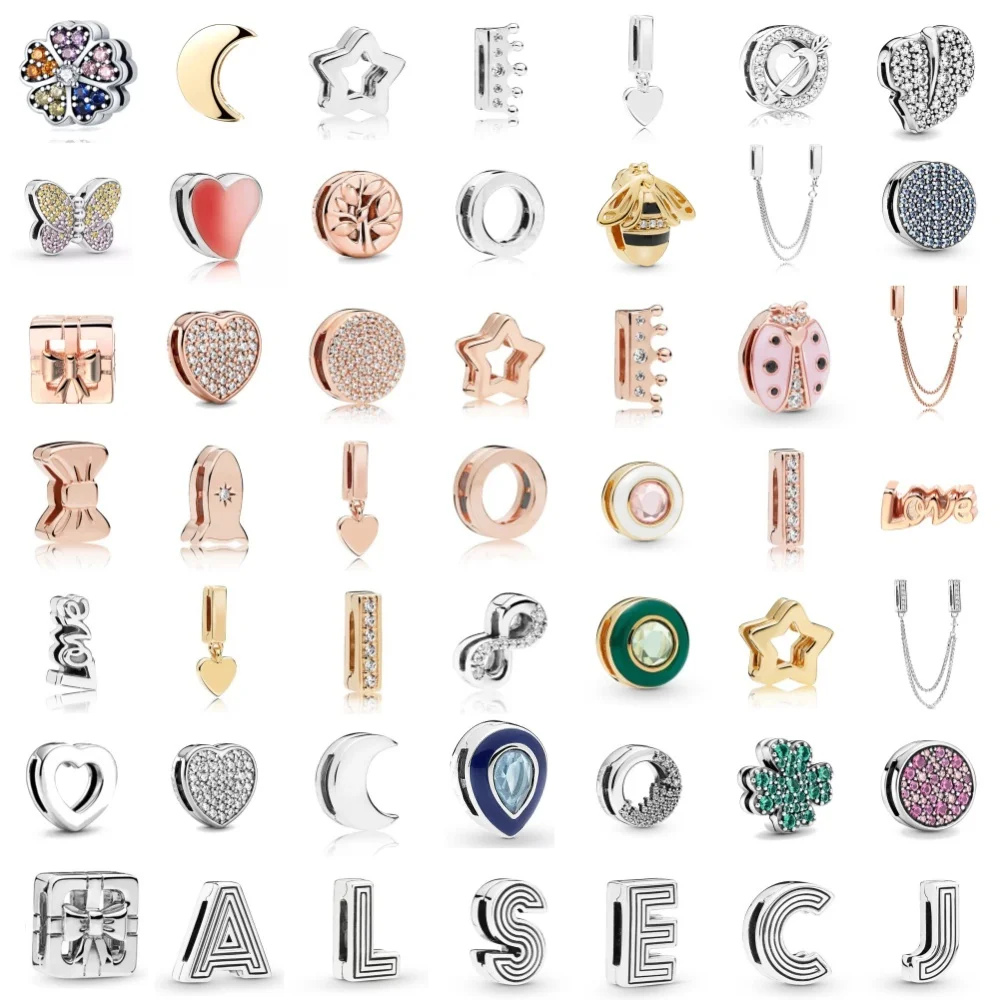 

Серебряные подвески 925, отражающие зажимы, сердце любви, буквы клевера, блестящие круглые плоские бусины, подходят для оригинальных браслетов, ювелирные изделия своими руками для женщин