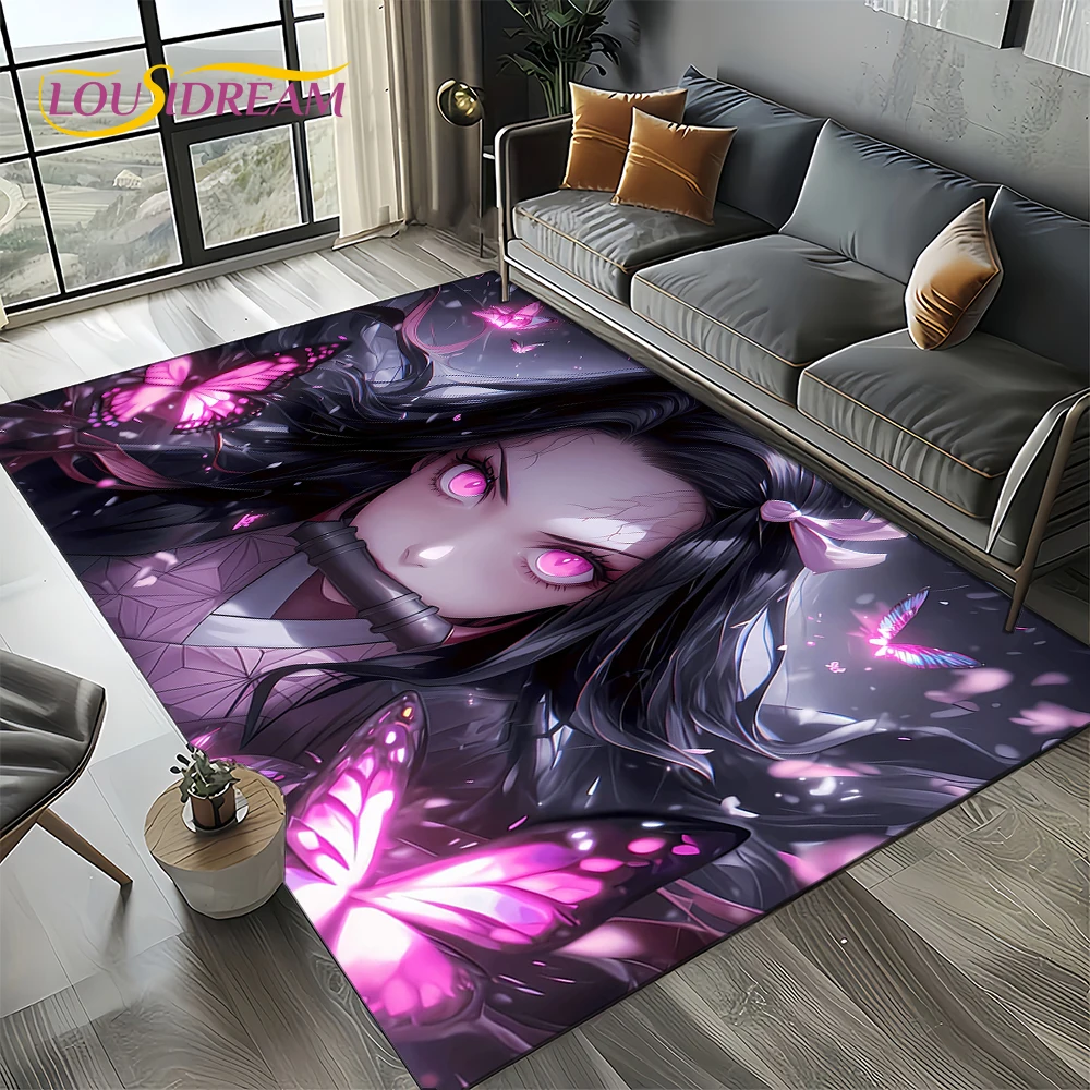 

Cartoon Demon S-Slayer Anime Kamado Nezuko Tanjirou Carpet Rug for Living Room Bedroom Home Sofa Decoration,Non-slip Floor Mat