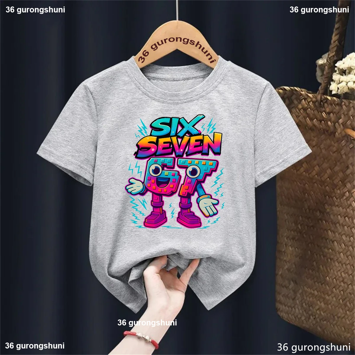 

Funny Kids Clothes Colorful Italian Brainrot 67 Six Seven Meme Printed T Shirt Girls/Boy Fashion Cool Short Sleeve Shirt Tops