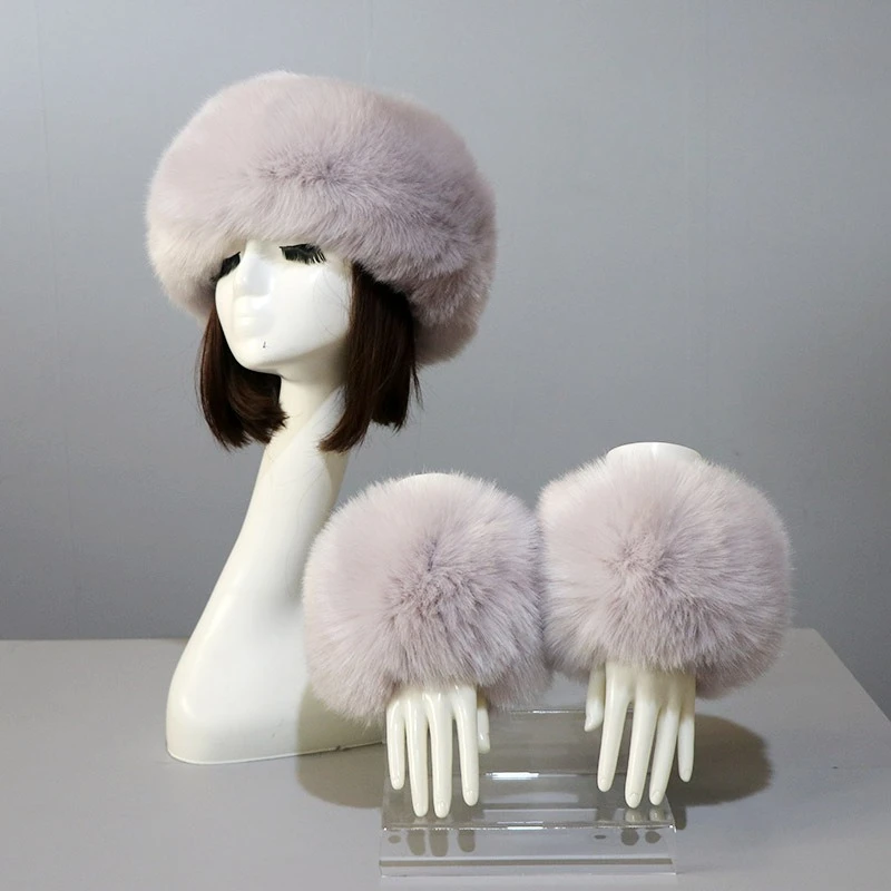 Winter Thick Warm Furry Hairband for Women Girl Fashion Fluffy Faux Fur Russian Hat Headband Outdoor Warmer Ski Beanie Hats