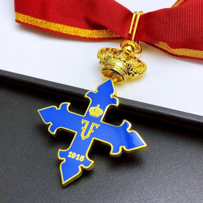 

Royal "F" Cross Medal 1916 – Blue Enamel & Gold Crown Decorative Award for Collectors, Gifts & Fashion