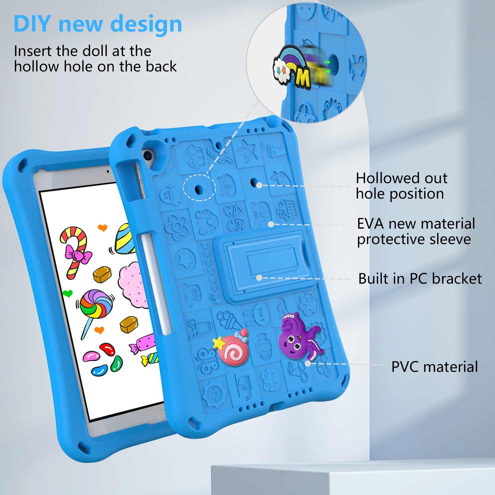 Capa infantil de eva para ipad 10.2 9th 8th 7th pro 10.5 air 3 10.5 polegadas com padrão fofo de desenho animado decoração capa com alça de ombro