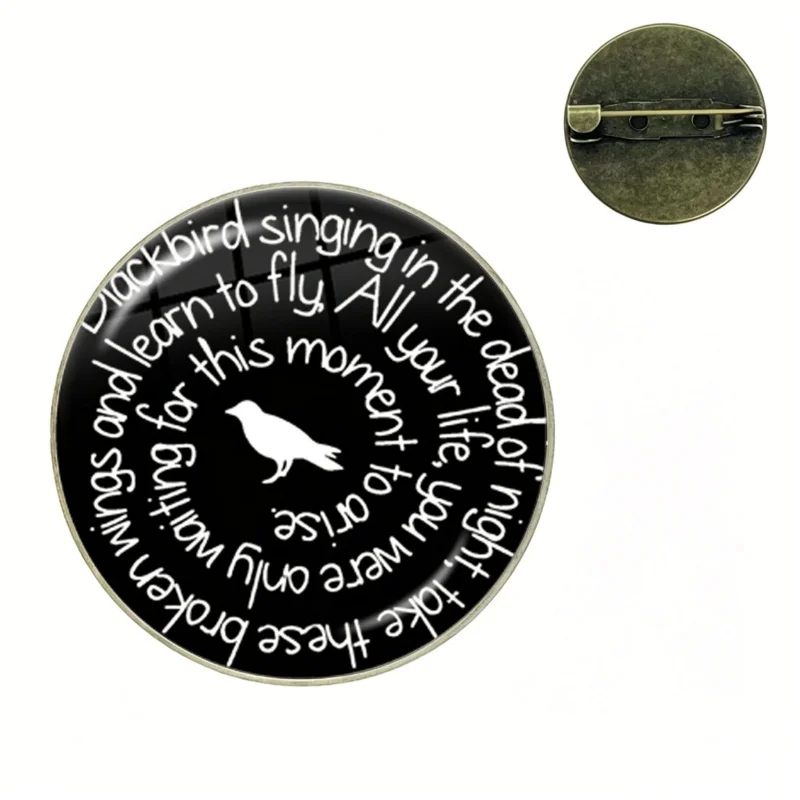 The B-Beatles Band HELP Pattern Pin Glass Dome Brooches Shirt Lapel Bag Cute Badge Cartoon Pins For Fans