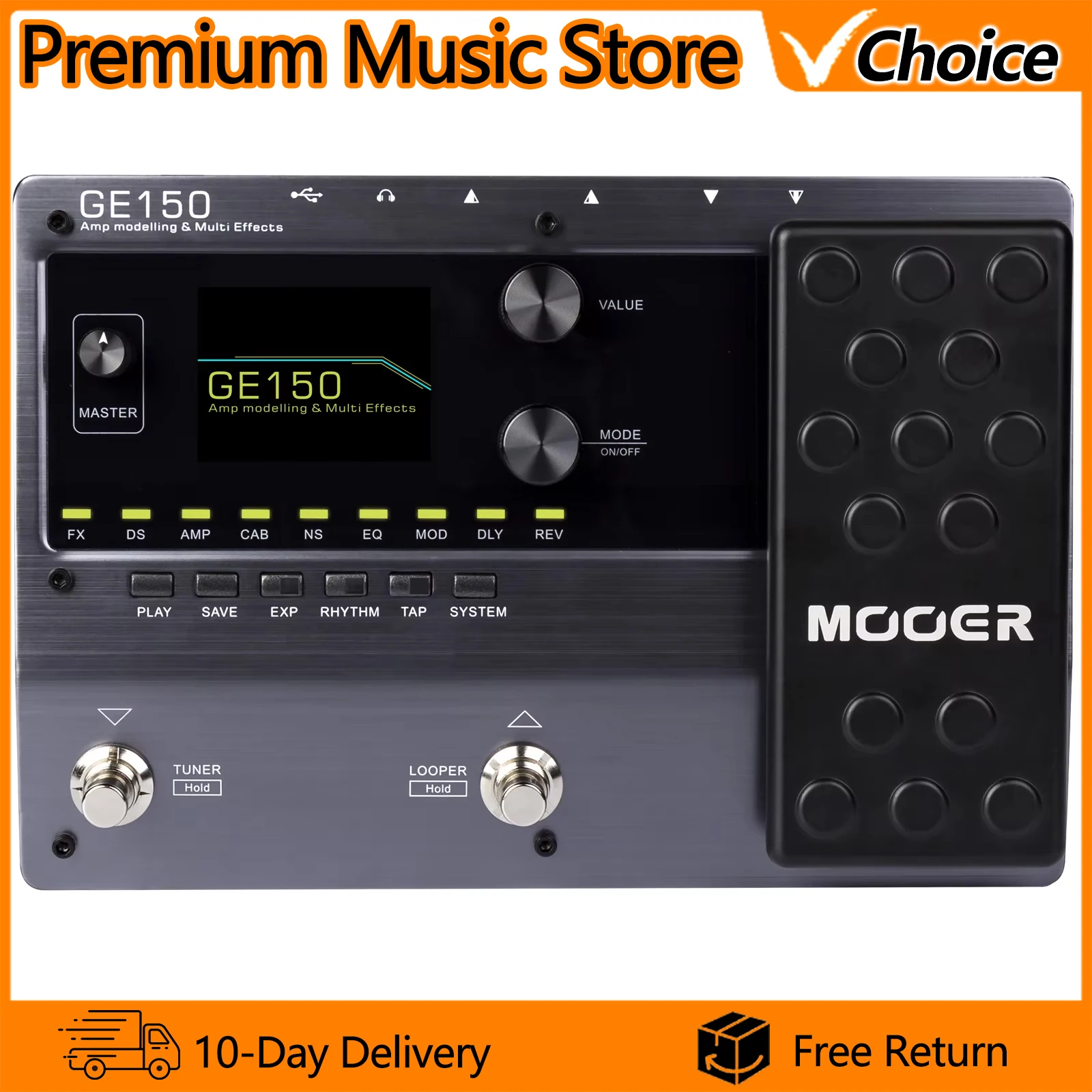 

MOOER GE150 гитарная педаль, цифровой ламповый усилитель, моделирующая гитарная педаль мультиэффектов, петлитель 80-х годов, 40 барабанных ритмов, аксессуары для гитары